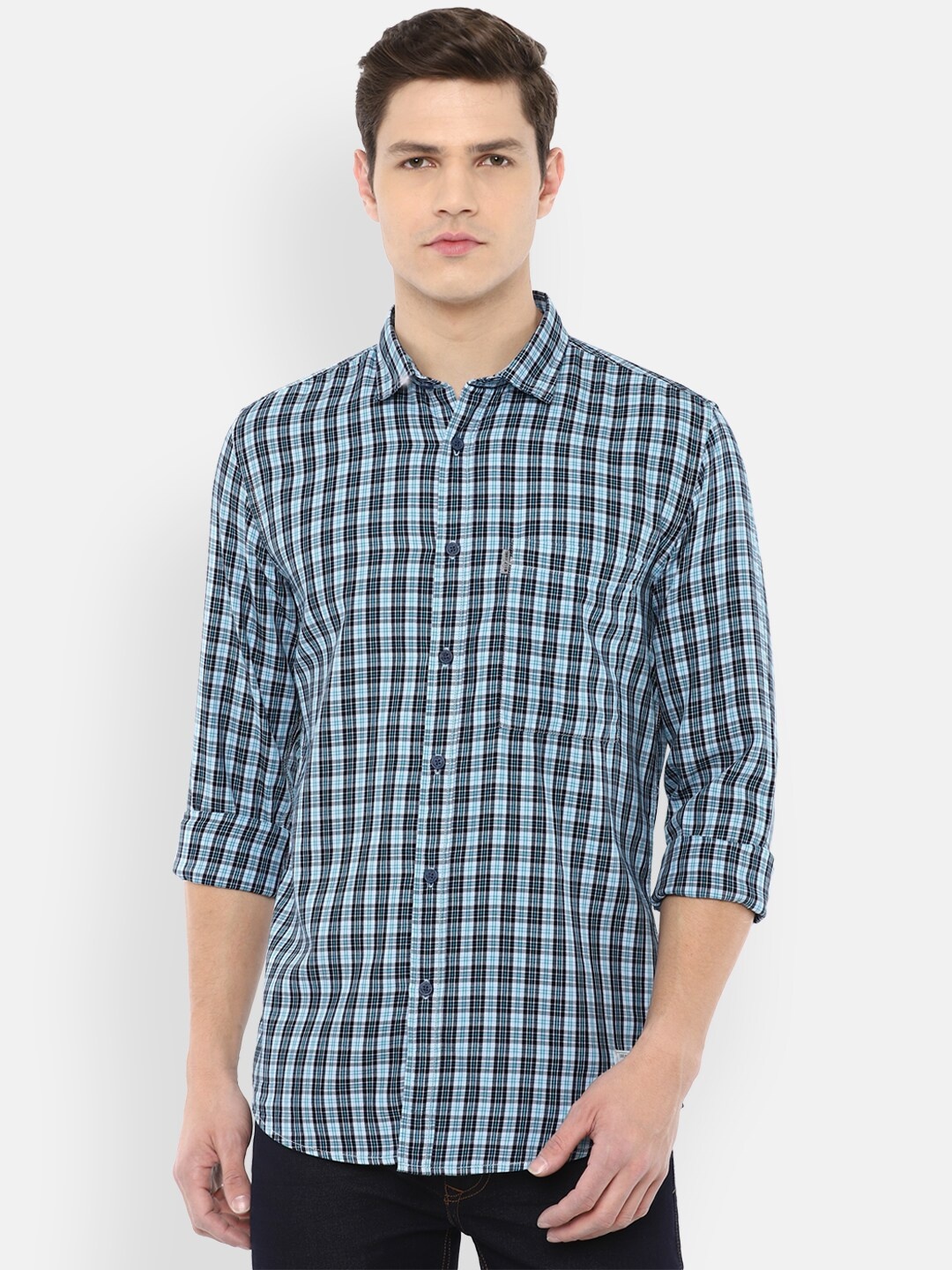 

Louis Philippe Jeans Men Blue Slim Fit Checked Casual Shirt