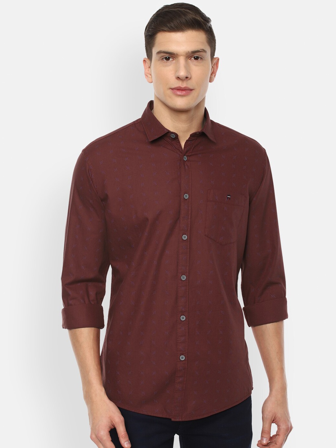 

Louis Philippe Jeans Men Maroon Slim Fit Printed Cotton Casual Shirt