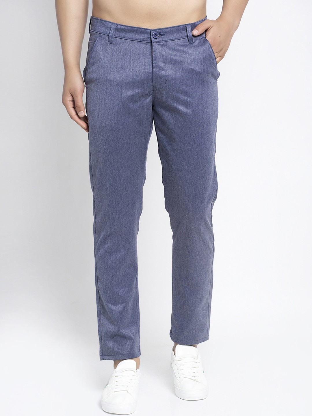 

JAINISH Men Navy Blue Solid Smart Slim Fit Easy Wash Cotton Trousers