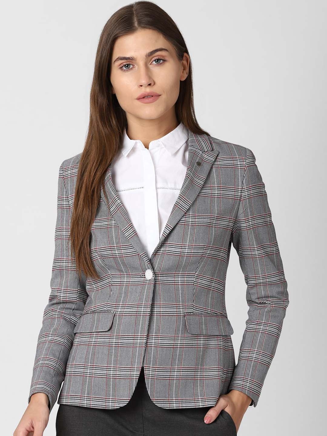 

Van Heusen Woman Women Grey Check Single-Breasted Blazers