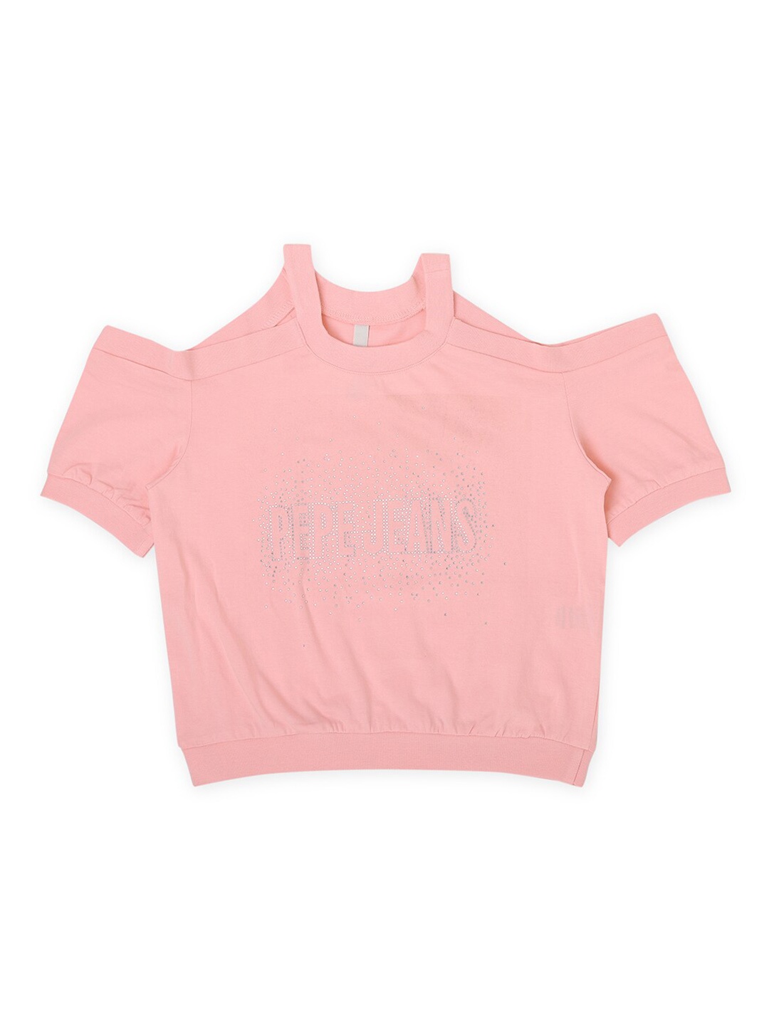

Pepe Jeans Girls Pink Cold Shoulder Applique Cotton T-shirt