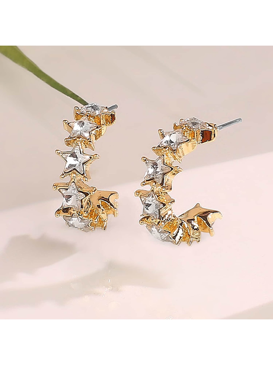 

Lilly & sparkle Gold-Plated White Stone Studded Half Hoop Earrings