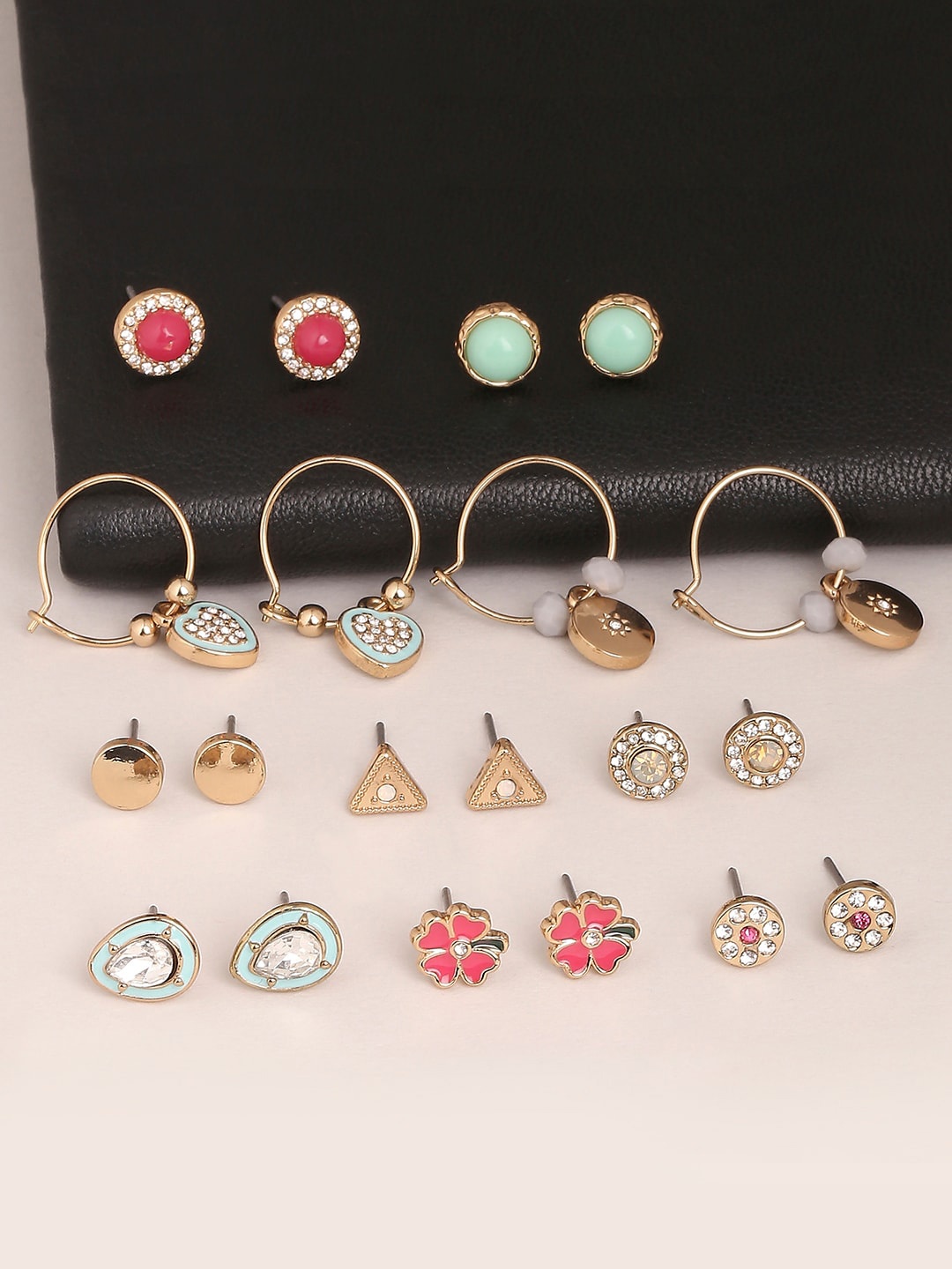 

Lilly & sparkle Gold-Toned & Gold-Plated Contemporary Hoop Earrings 2 Bali And 8 Stud
