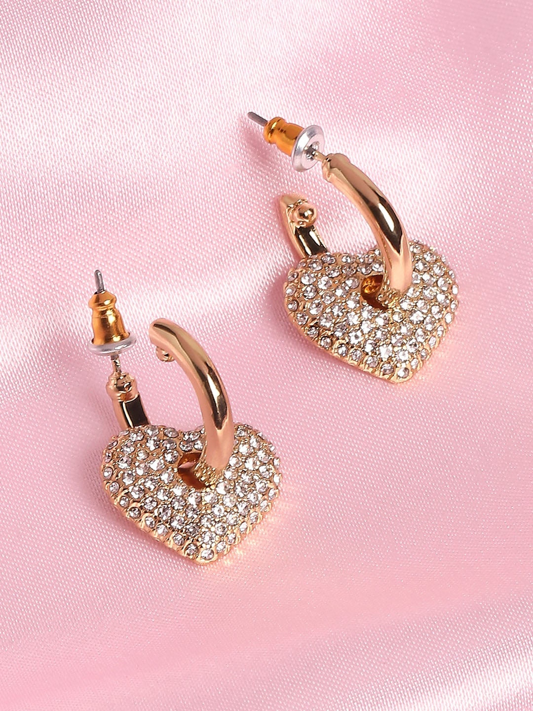

Lilly & sparkle Gold-Plated White Crystals Heart-Shaped Half Hoop Earrings