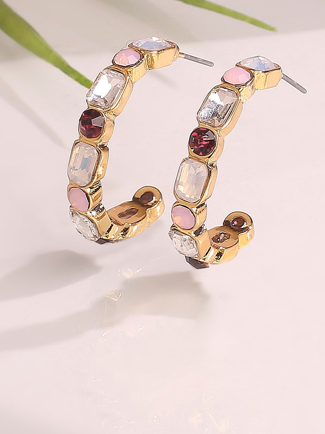 

Lilly & sparkle Gold-Toned & White Stone Studded Geometric Half Hoop Earrings