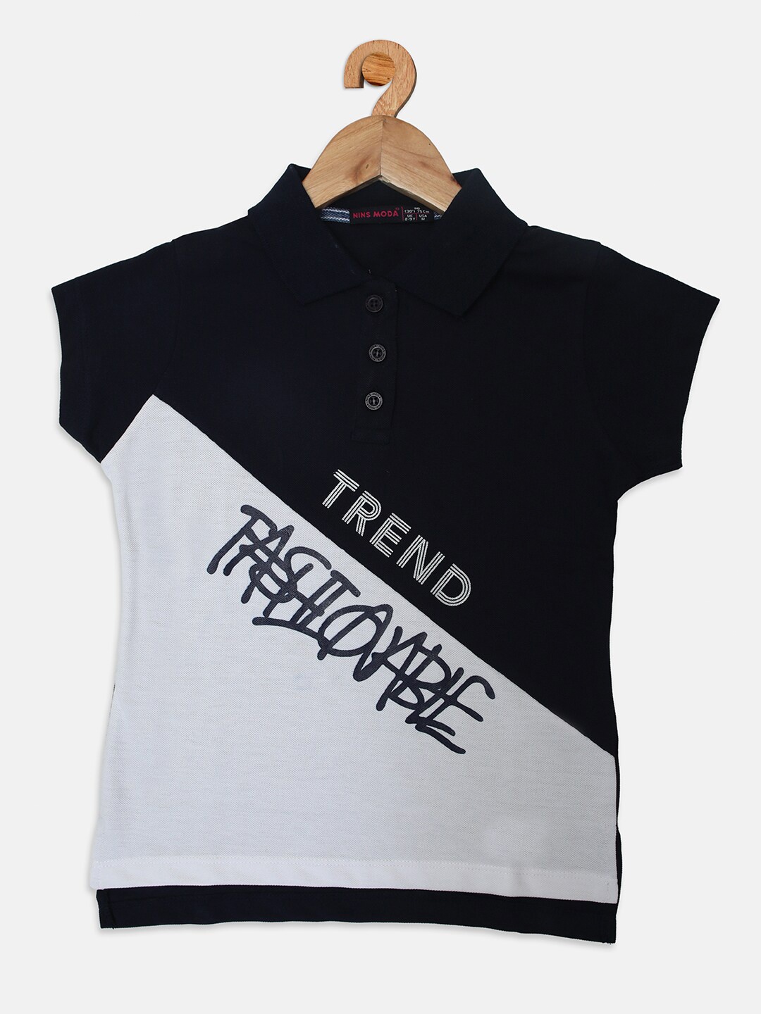 

Nins Moda Girls Navy Blue & White Colourblocked Top