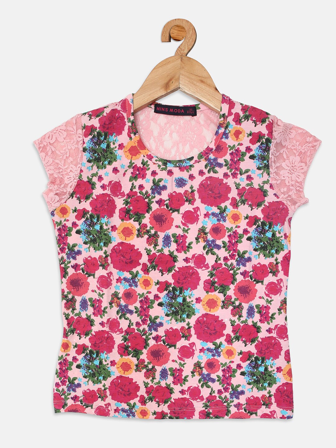 

Nins Moda Girls Pink & Blue Floral Print Top