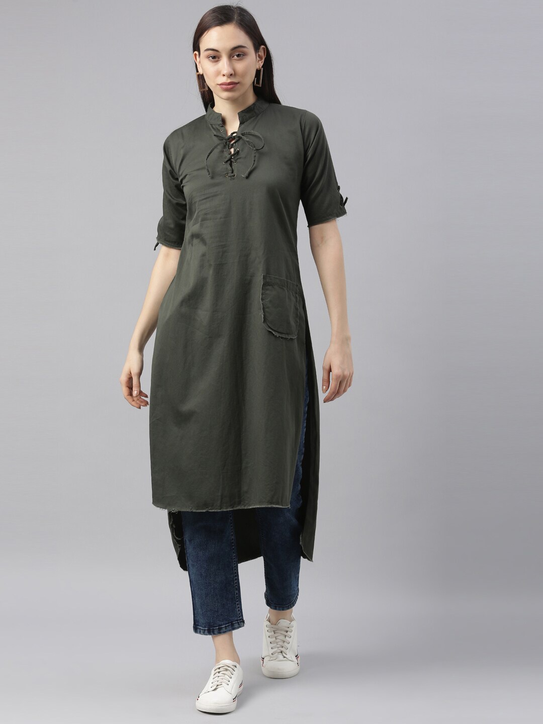 

ZHEIA Olive Green Shirt Midi Dress