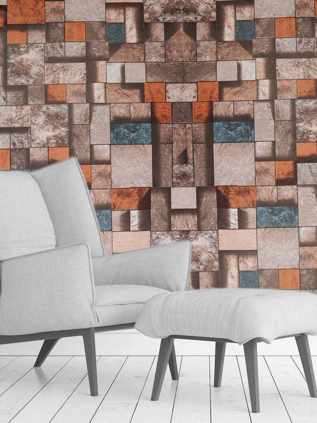 

Ispace Pack of 2 Orange & Teal Abstract Printed Wall Stickers