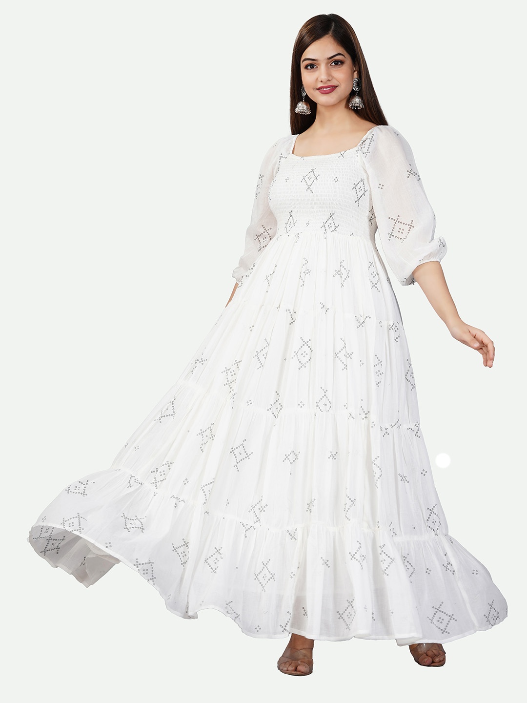 

KALINI Women White Floral Cotton Maxi Dress