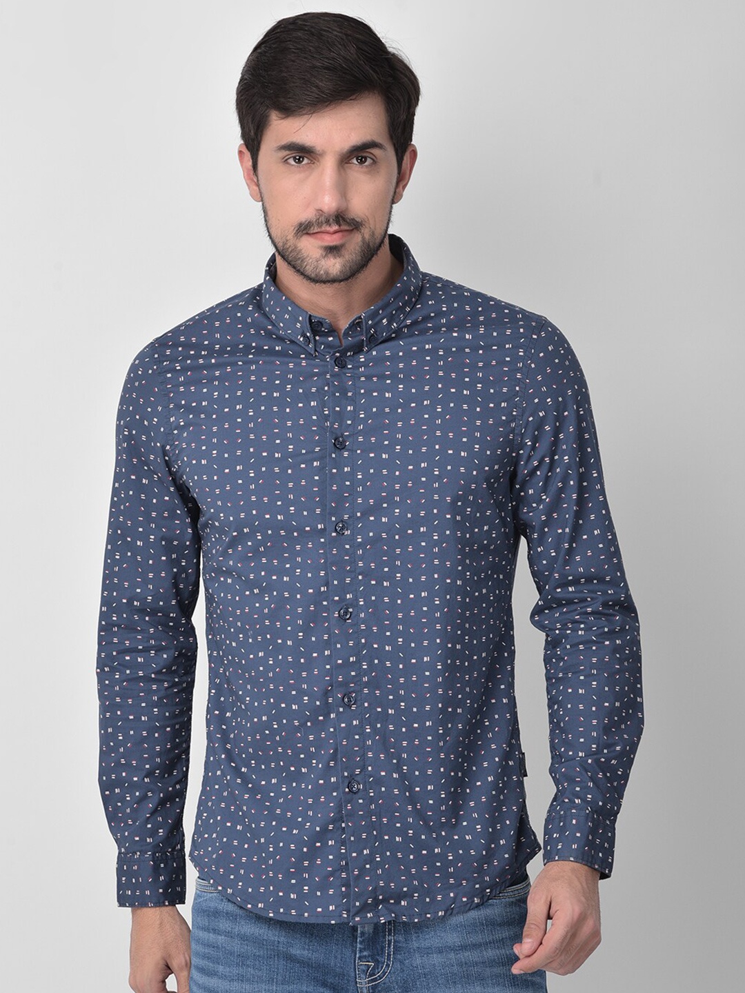 

Woodland Men Blue Printed Pure Cotton Casual Shirt