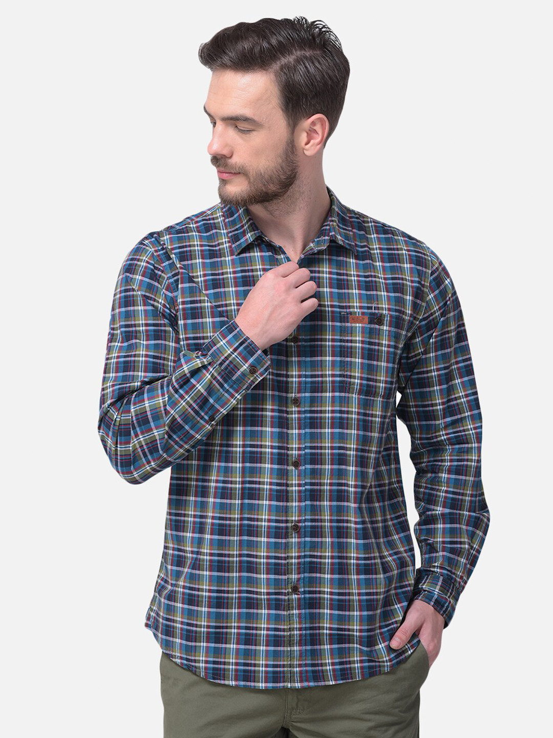 

Woodland Men Blue Tartan Checks Checked Casual Shirt