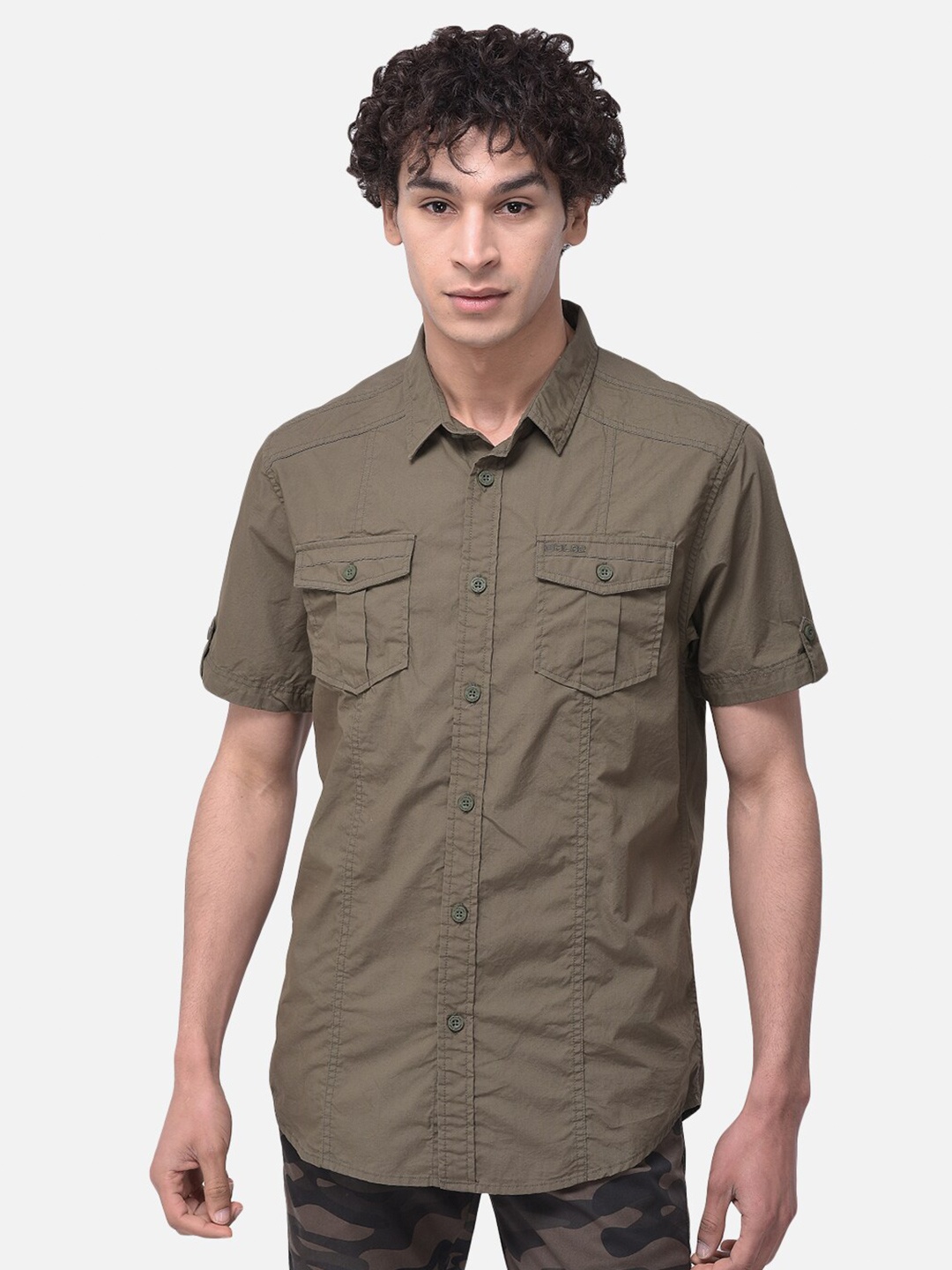 

Woodland Men Olive Green Pure Cotton Casual Shirt