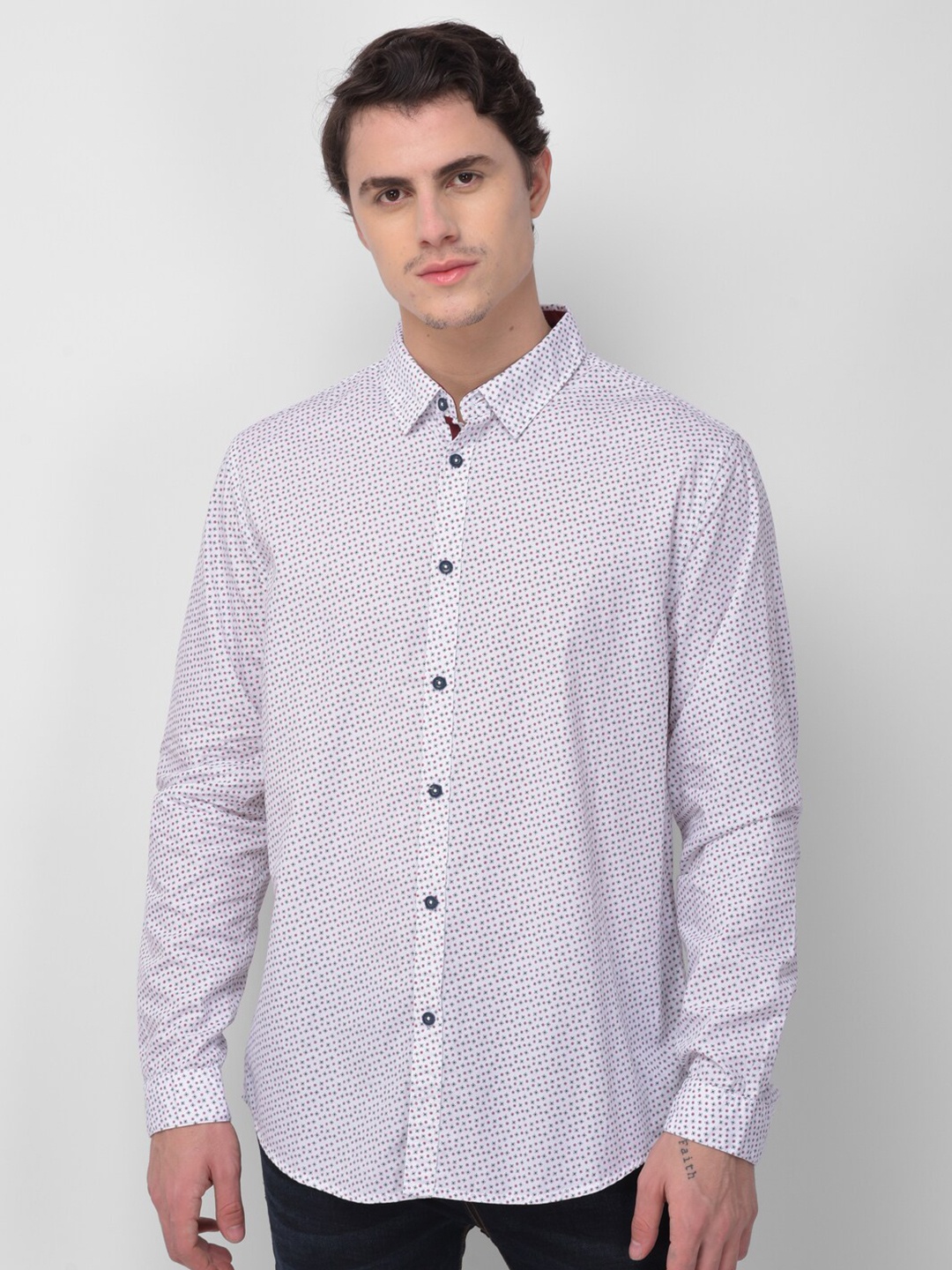 

Woodland Men White Printed Cotton Casual Shirt