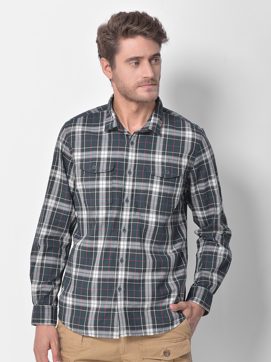 

Woodland Men Green Tartan Checks Checked Casual Shirt