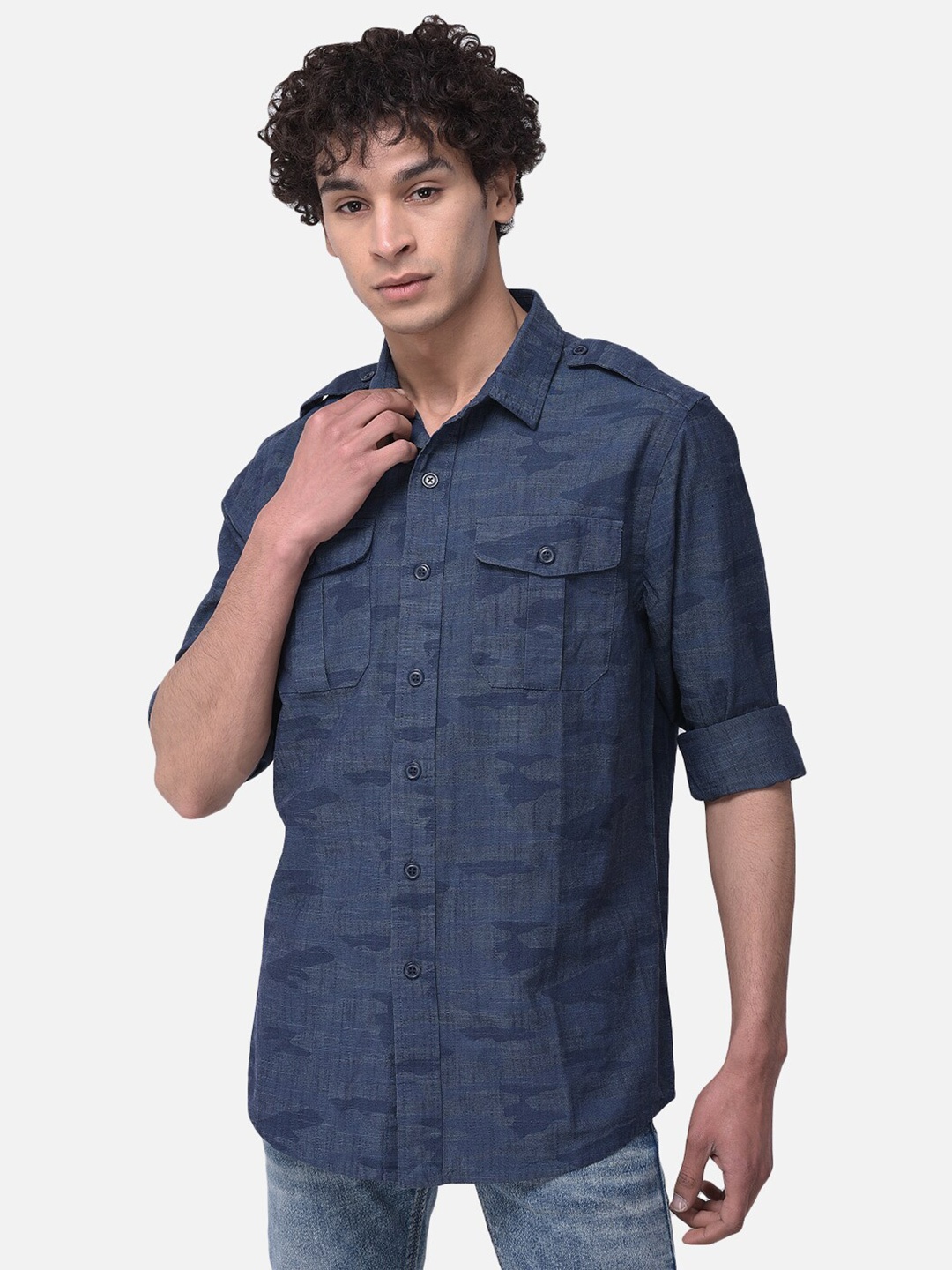 

Woodland Men Blue Printed Pure Cotton Casual Shirt