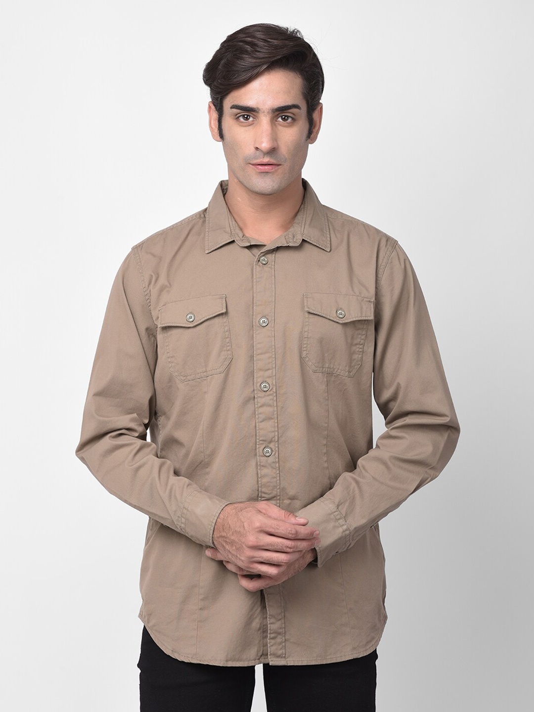 

Woodland Men Olive Brown Pure Cotton Casual Shirt