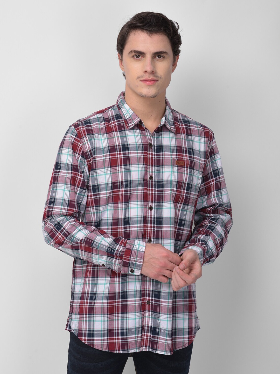 

Woodland Men Maroon Tartan Checked Cotton Casual Shirt