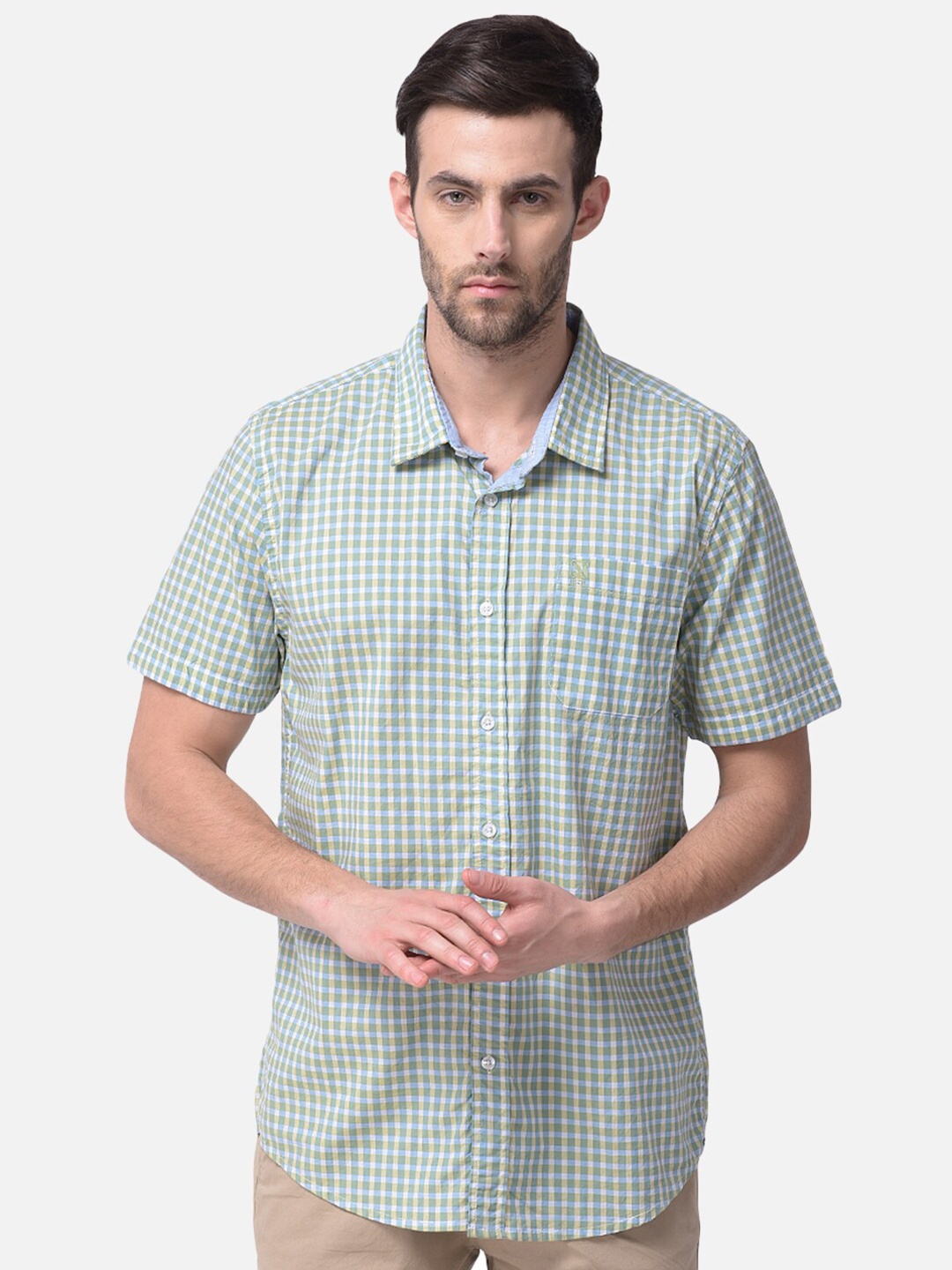 

Woodland Men Green Checked Cotton Casual Shirt