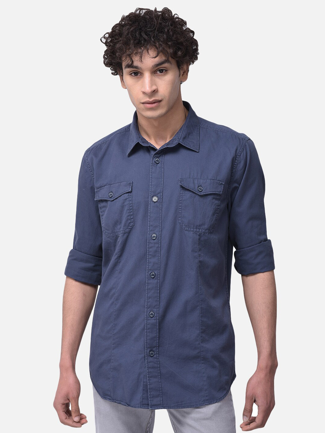 

Woodland Men Navy Blue Pure Cotton Casual Shirt