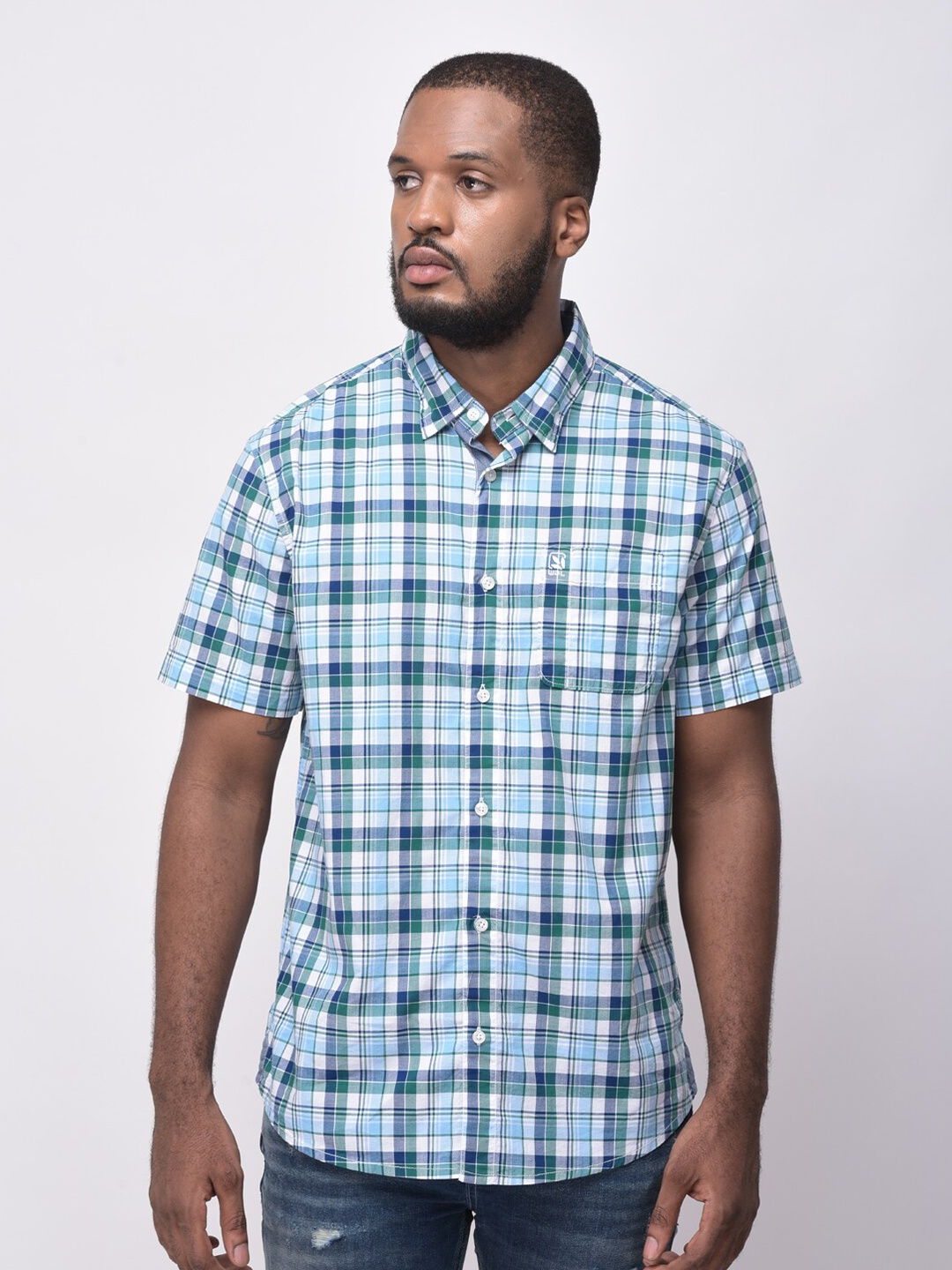 

Woodland Men Blue Tartan Checked Cotton Casual Shirt