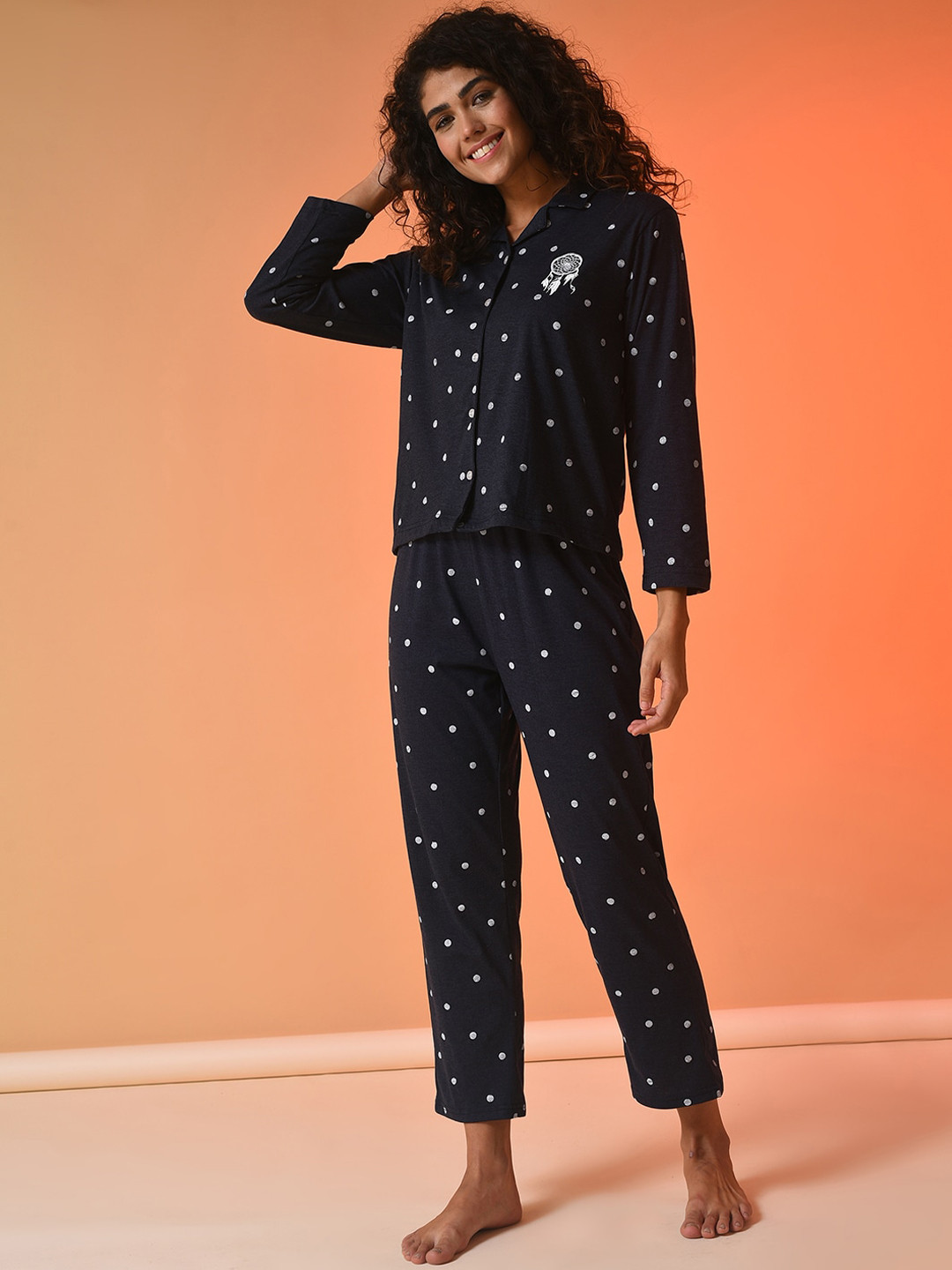 

Campus Sutra Women Navy Blue Pure Cotton Night Suits