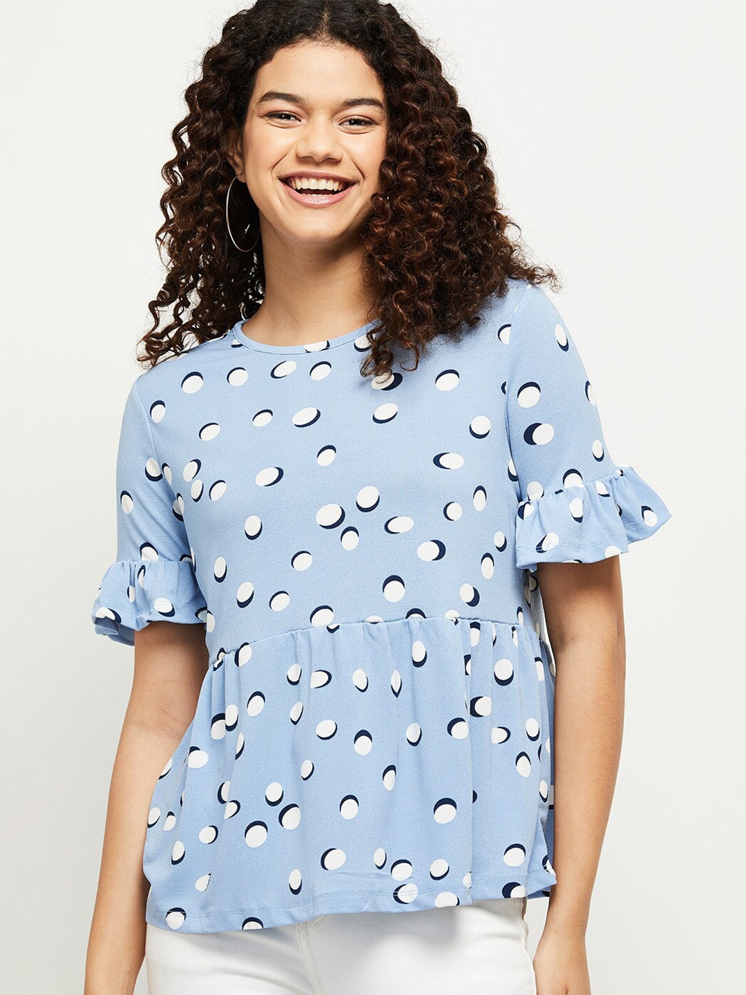 

max Blue Print Bell Sleeves Top