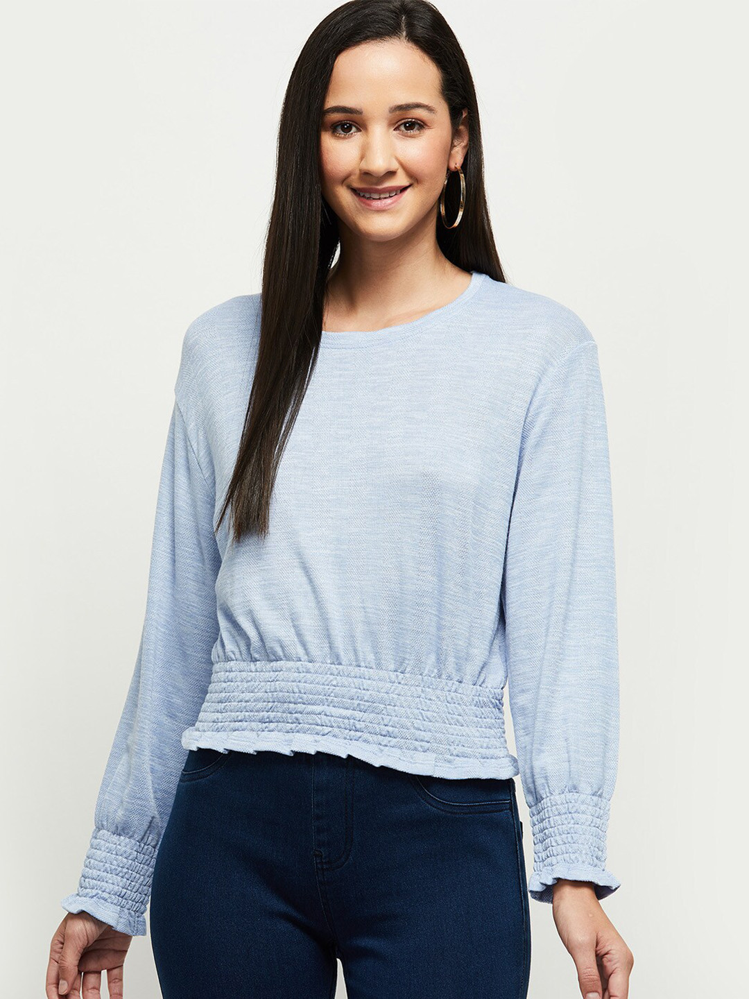 

max Women Blue Self Design Regular Top