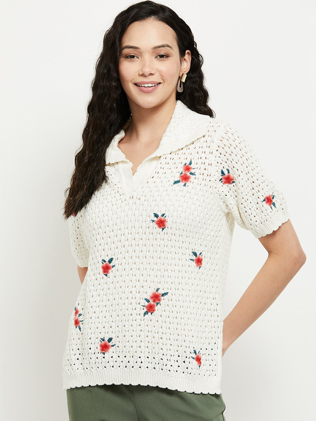 

max Green Floral Print Pure Cotton Top