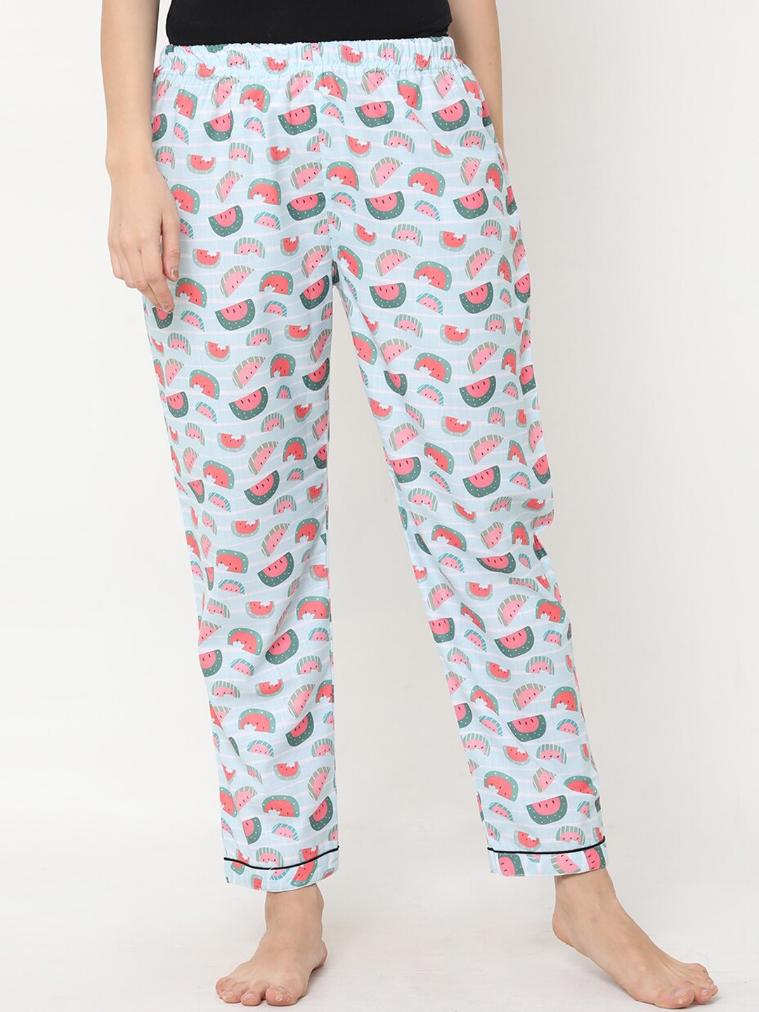 

NOIRA Women Turquoise Blue Watermelon Printed Lounge Pants