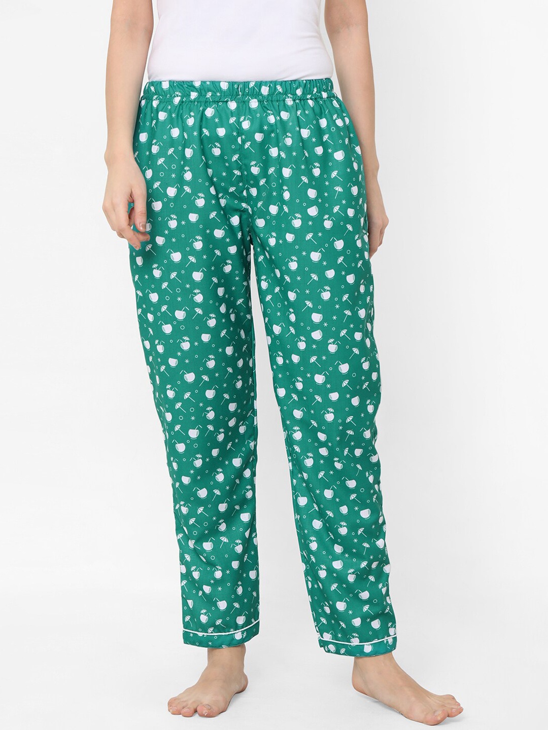 

NOIRA Women Grey & Pink Printed Mid-Rise Cotton Lounge Pants, Green