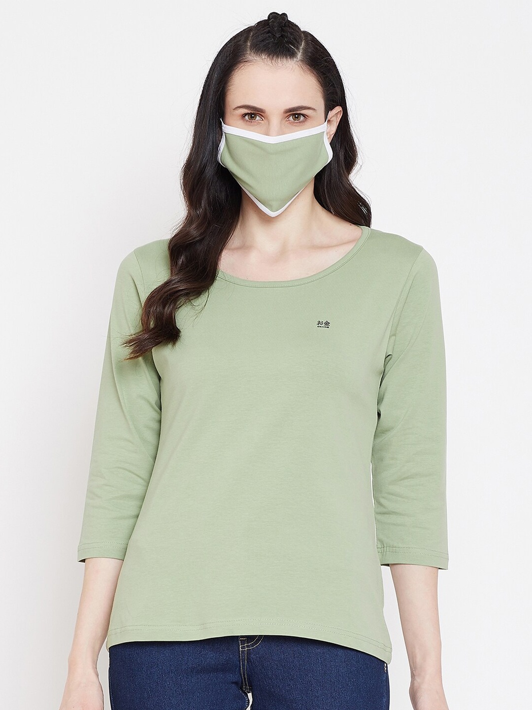 

Okane Women Olive Green T-shirt With Mask