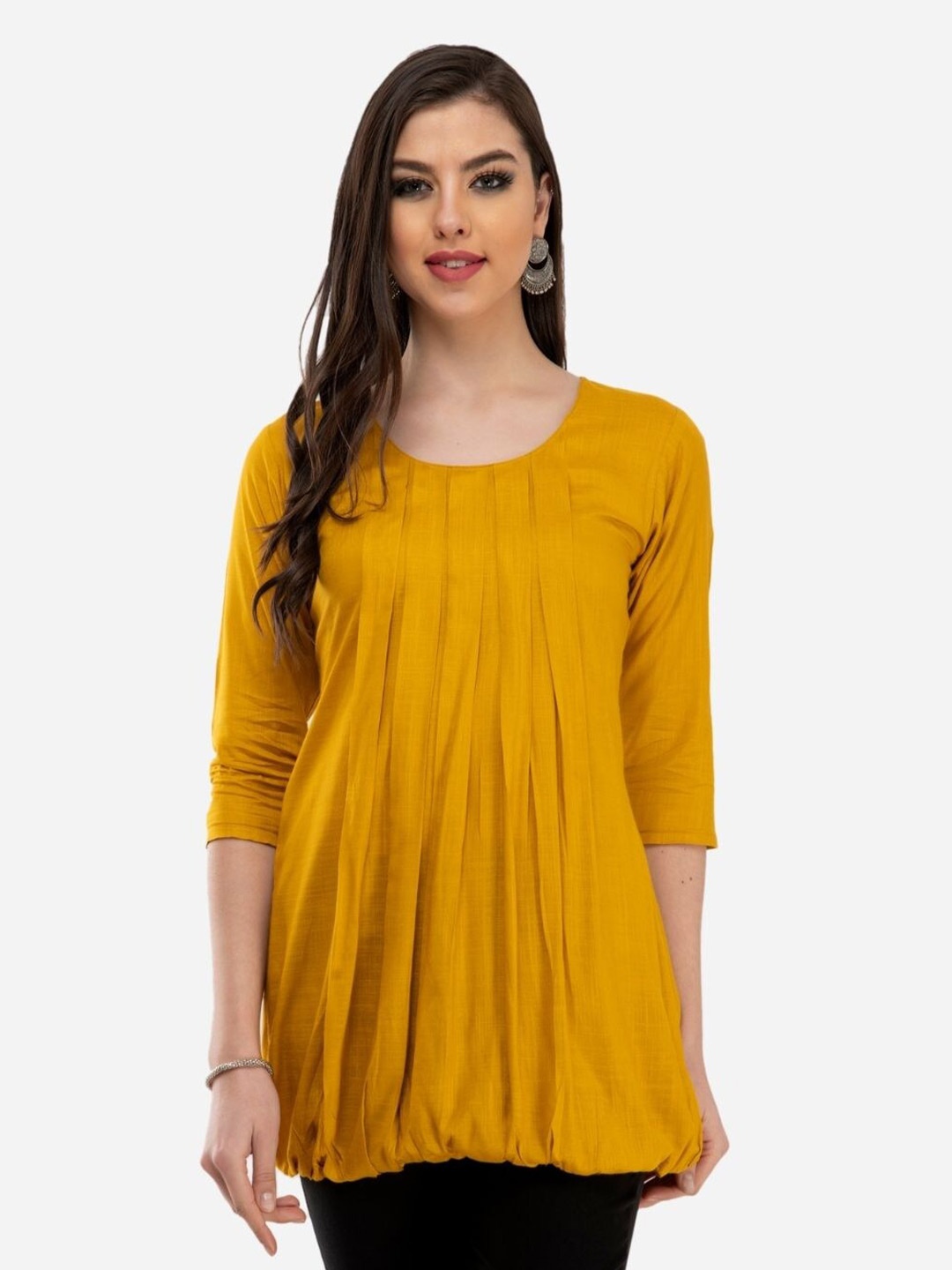 

DesiNoor com Women Mustard Yellow Solid Short Kurti