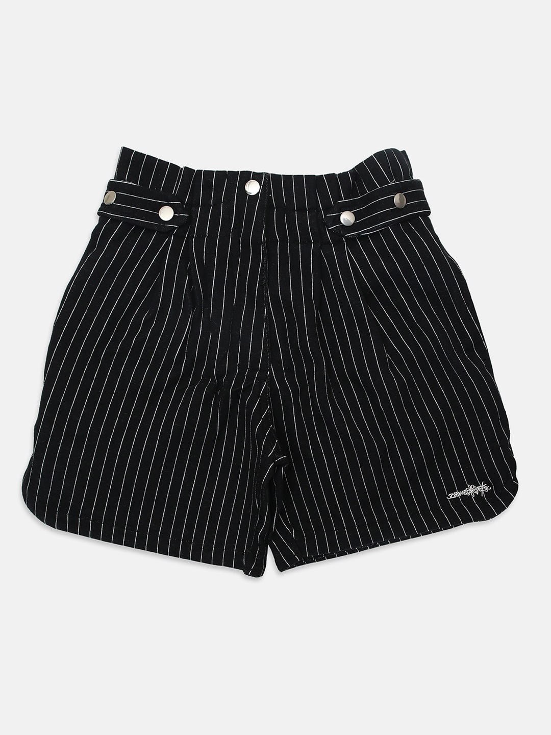 

Ziama Girls Black & White Striped Cotton Shorts