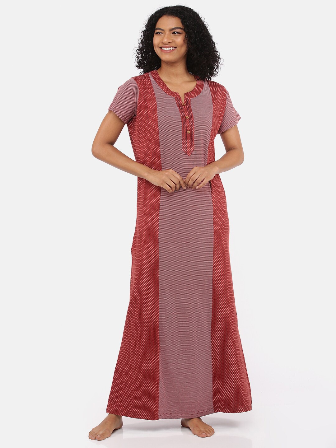 

9shines Label Maroon Printed Pure Cotton Maxi Nightdress