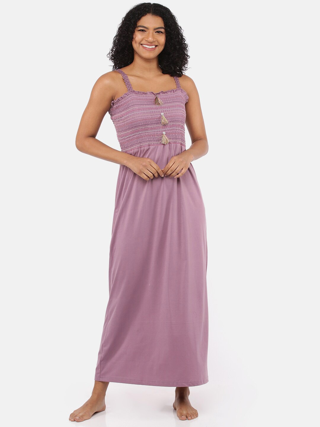 

9shines Label Women Lavender Solid Maxi Nightdress
