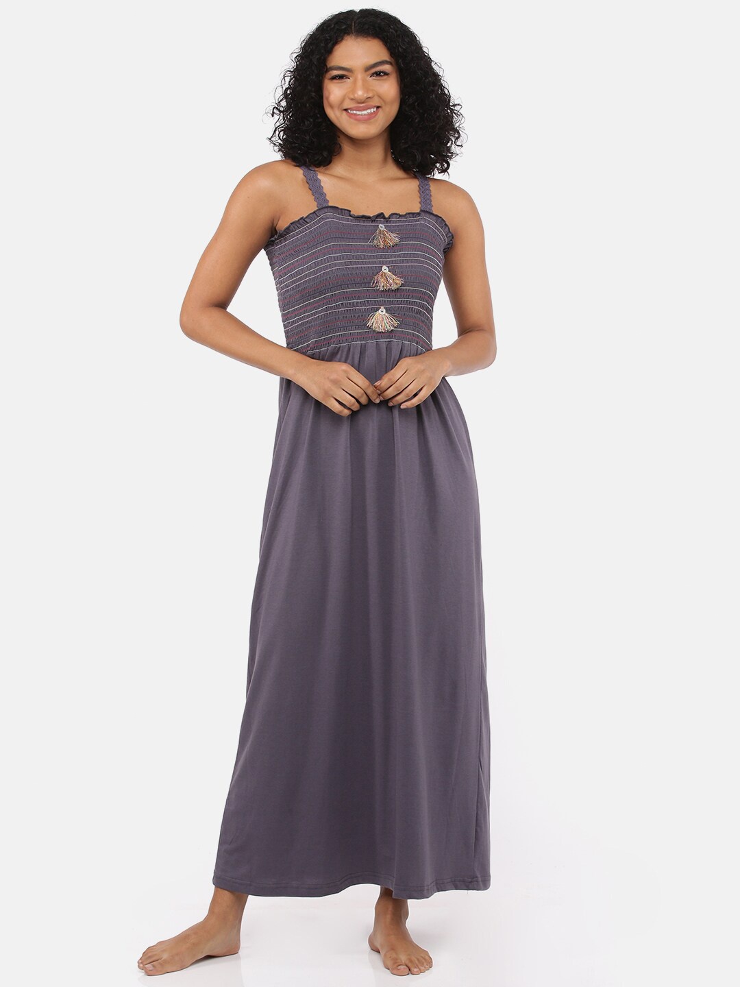 

9shines Label Women Grey Maxi Nightdress