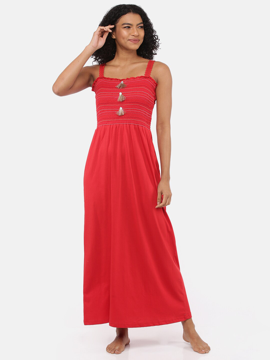 

9shines Label Red Maxi Smocked Nightdress