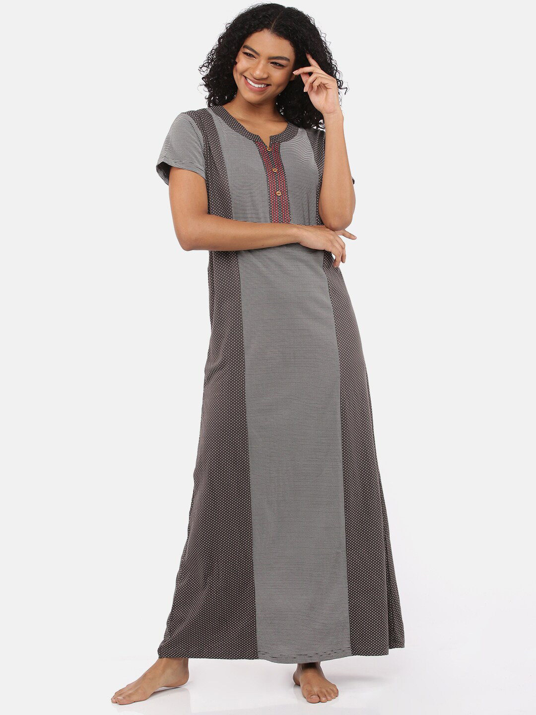 

9shines Label Grey Printed Cotton Maxi Nightdress