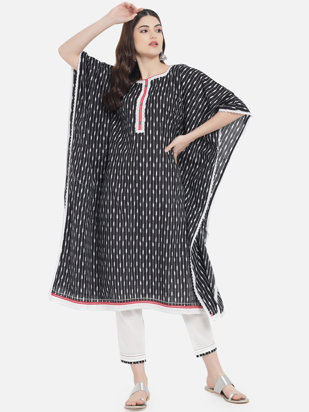 

Kiana Women Black Printed Pure Cotton Kaftan Kurta with Trousers