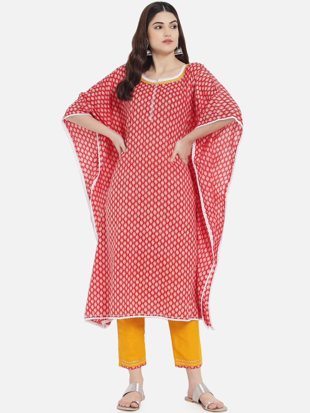

Kiana Women Red & Mustard Yellow Printed Pure Cotton Kurta with Trousers
