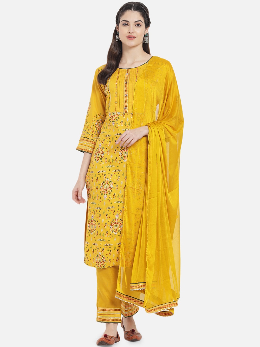 

Kiana Women Mustard Yellow Ethnic Motifs Printed Kurta with Palazzos & Dupatta