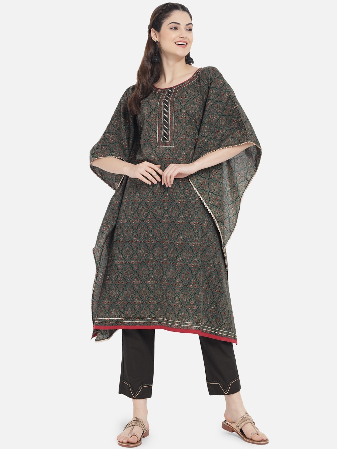 

Kiana Women Green Ethnic Motifs Printed Pure Cotton Kurta with Trousers