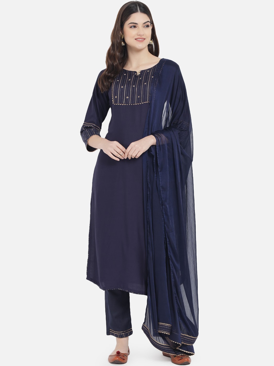 

Kiana Women Blue Embroidered Kurta with Trousers & With Dupatta