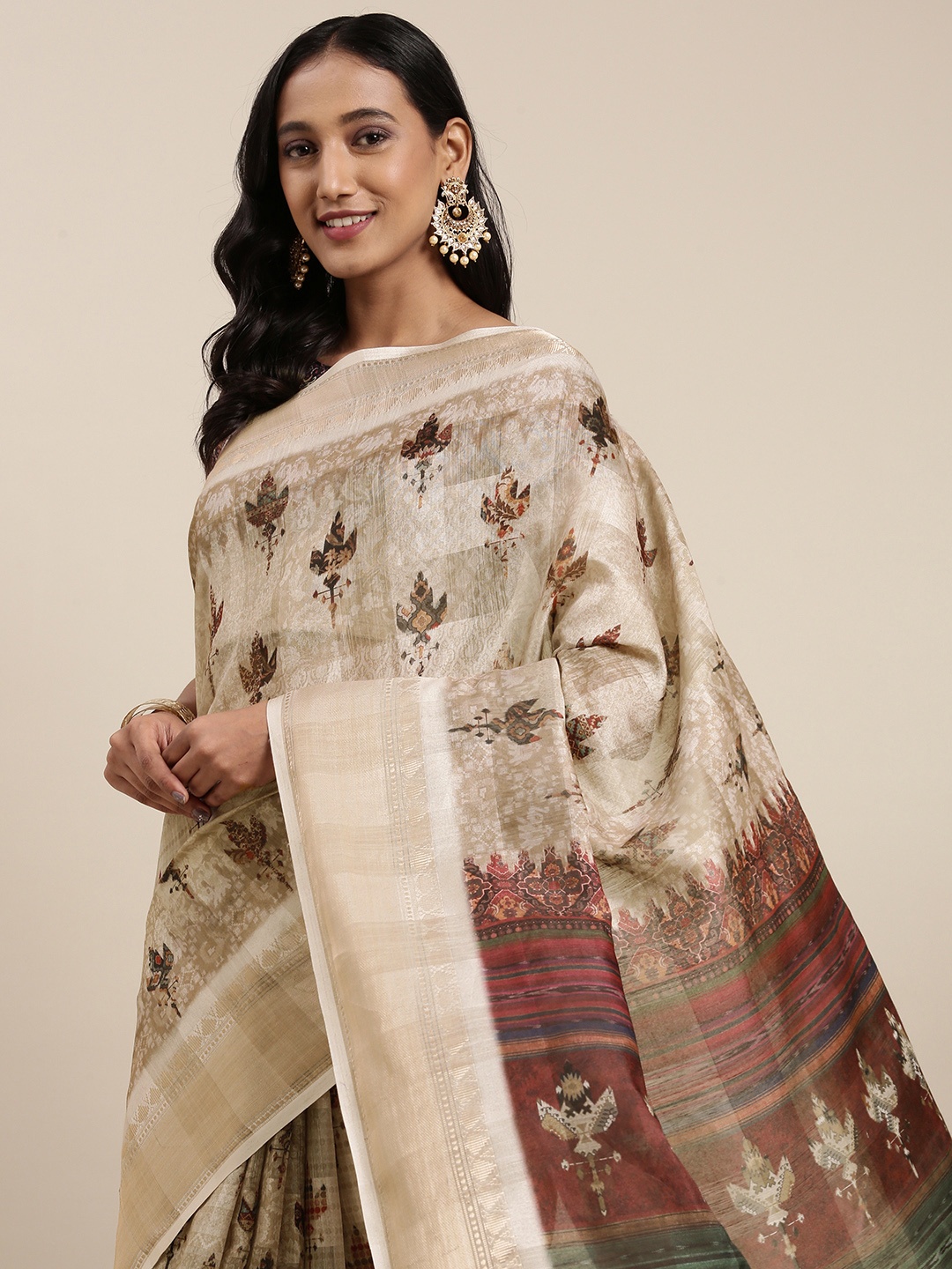 

Satrani Beige & Brown Ethnic Motifs Printed Saree