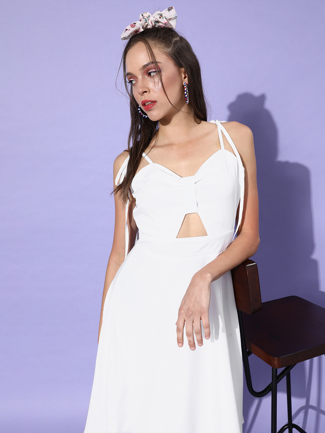 

DODO & MOA Women Classic White Solid Cut-Out Dress