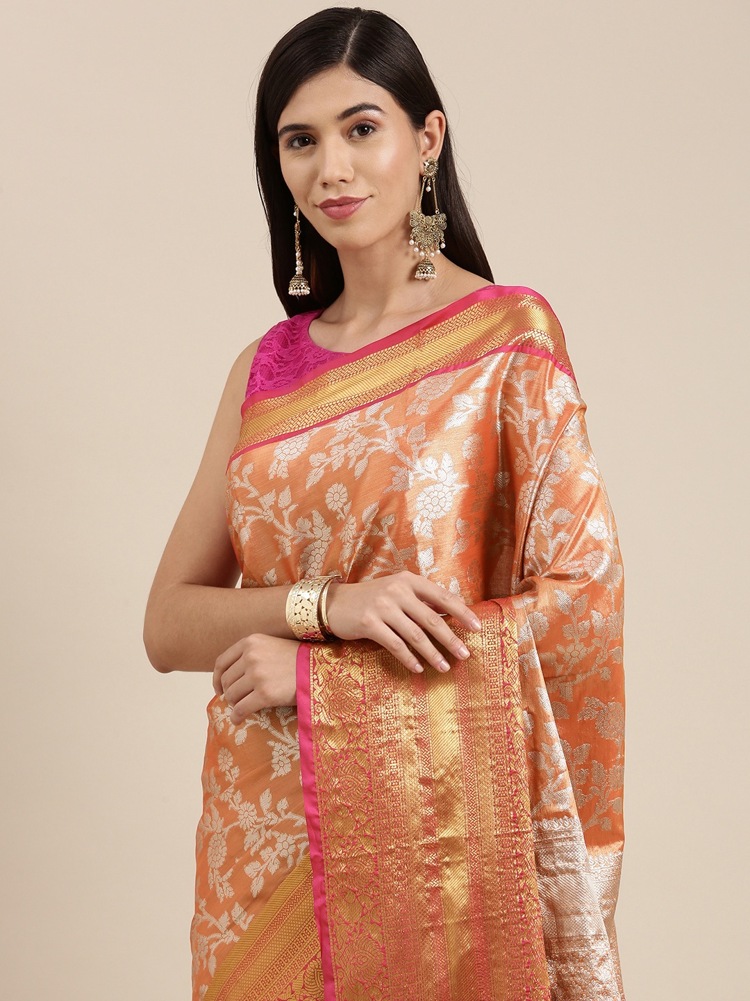 

Mitera Orange Woven Design Zari Tissue Banarasi Saree