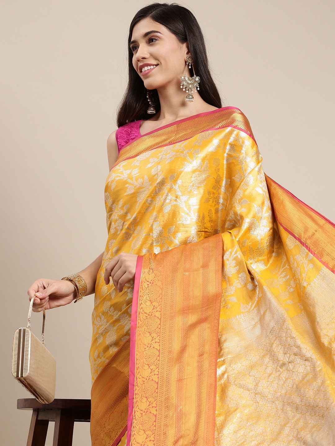 

Mitera Yellow Woven Design Zari Tissue Banarasi Saree