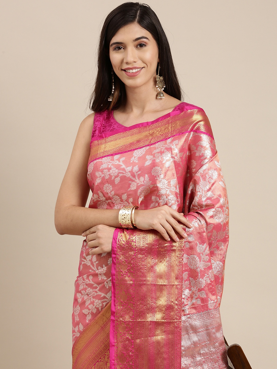 Mitera Pink Woven Design Zari Tissue Banarasi Saree
