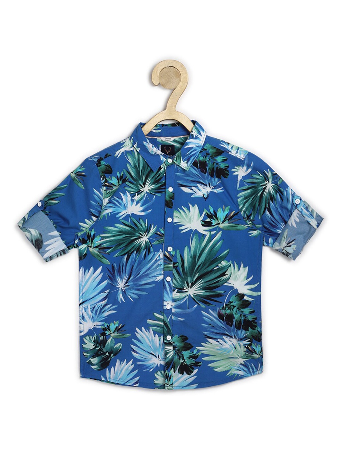 

Allen Solly Junior Boys Blue Slim Fit Floral Printed Pure Cotton Casual Shirt